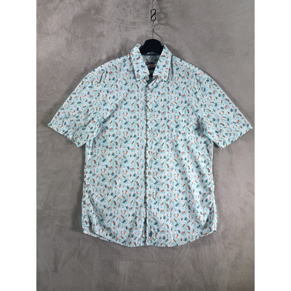 Johnnie O Hangin Out Button Down Shirt Mens Small White Beach Print Casual